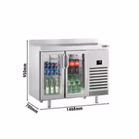 Stół chłodniczy barowy do napojów Premium PLUS – 1468 x 700 mm – z 2 drzwiami szklanymi i rantem