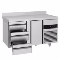 Commercial Counter Fridge PREMIUM - 1400x700mm - with 1 door - 3 drawers - with upstand - capacity 281 litres