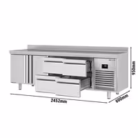 Commercial Counter Fridge PREMIUM PLUS - 2452x600mm - with 2 doors - 4 drawers [1/2 GN] - with upstand - capacity 510 litres