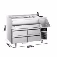 Stół chłodniczy barowy do koktajli i napojów – 1200 mm – 150 L – z 4 szufladami i gniazdem 230 V