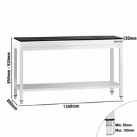 Rozsdamentes acél munkaasztal PREMIUM - 1500x800 mm - alsó polccal - gránit munkalappal
