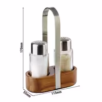 (6 tk) kruus - WOOD - puidust aluse - sh. 2 soola- ja piprateraatorit