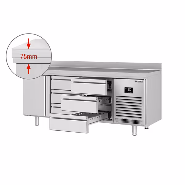 Commercial Counter Fridge PREMIUM PLUS - 1960x600mm - with 1 door - 6 drawers - with upstand - capacity 385 litres