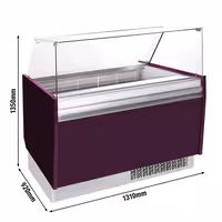 Ice Cream Display Freezer | LIAM - 1310mm - Static cooling - with LED lighting - for 10 x 5 litres Napoli pans - Violet - hinged glass lid