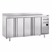 Stół chłodniczy barowy do napojów Premium PLUS – 2450 x 600 mm – z 4 drzwiami, 2 szufladami i rantem
