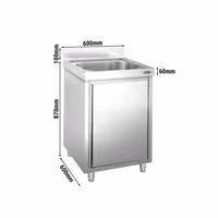 Sudoper s ormarićem PREMIUM - inox - 600 x 600 mm - s 1 koritom - korito sredina