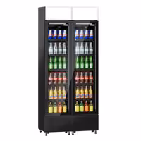 (2 pcs) Commercial Beverage Display Fridge with Illuminated Canopy - 870mm - 290 Litres - with 2 hinged glass doors - LED lighting - digital controller with temperature display - Black - Temperature range 1 to 10 °C