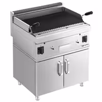 Barbacoa de piedra volcánica a gas (10,6 kW) - parrilla inclinable - incluida subestructura con 2 puertas