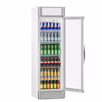 Frigorífico expositor de bebidas - 595mm - 347L - com 1 porta de vidro & painel publicitário iluminado - com indicação/painel digital de temperatura - Cinzento