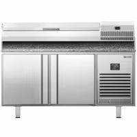 Commercial Pizza Prep Counter - Granite Top PREMIUM PLUS - 1490x700mm - with 2 doors - incl. refrigerated topping unit - 6x GN 1/4