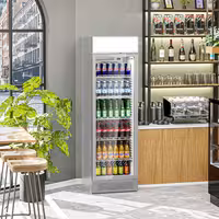 Commercial Beverage Display Fridge with Illuminated Canopy - 595mm - 358 Litres - 1 hinged glass door - LED lighting - digital controller with temperature display - Grey - Temperature range 1 to 10 °C