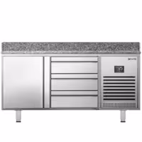 Stół chłodniczy do pizzy PREMIUM PLUS - 1490x700mm - z blatem granitowym - 1‑drzwiowy, 3 szuflady