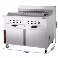 Charcoal Grill - 1120mm - for Adana & Shish Kebab - 15 automatic rotating skewers - with cabinet base
