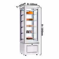 4-Sided Glass Display Fridge - 324L - 600mm - Double glazing - square - with 1 glass shelf - 1 glass door front - White