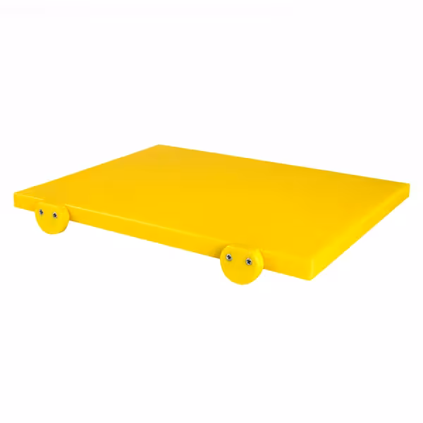 Neslīdošs griešanas dēlis ar stopperiem - EN 600x400 mm - Biezums: 20 mm - HACCP atbilstošs - Polietilēns (PE) - Dzeltens - Var mazgāt trauku mazgājamā mašīnā - Higiēnisks