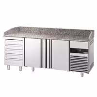 Stół chłodniczy do pizzy PREMIUM – 2100 x 800 mm – z 2 drzwiami i 5 szufladami