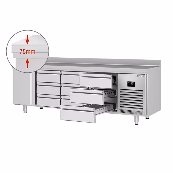 Commercial Counter Fridge PREMIUM PLUS - 2452x700mm - with 1 door - 9 drawers [1/3] - with upstand - capacity 625 litres