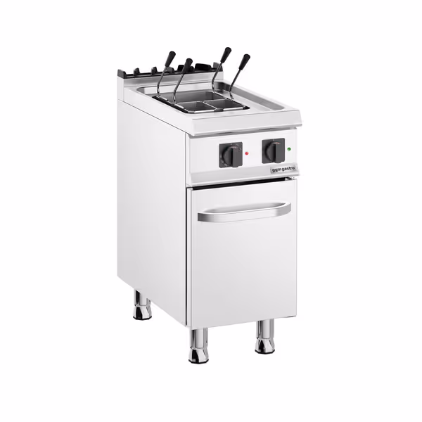 Elektromos ipari tésztafőző álló - 18 liter - 6 kW - leeresztőcsappal - alsó szekrénnyel, 1 ajtóval