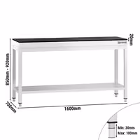 Rozsdamentes acél munkaasztal PREMIUM - 1600x700 mm - alsó polccal - gránit munkalappal