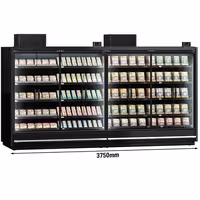 (2 pcs) Commercial multideck display fridge - 3750mm - 4 hinged glass doors & 5 shelves - Black