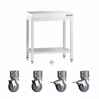 PREMIUM Edelstol-Aarbechtsdësch – 700 x 600 mm – mat engem Basisregal a Rollen
