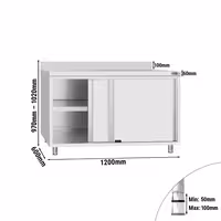 خزانة قاعدية ستانلس ستيل KOPENHAGEN ECO - 1200x600mm - أبواب منزلقة - مع حاجز خلفي