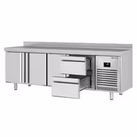 Rashladni pult PREMIUM PLUS - 2452x600 mm - 510 l - s 3 vrata - s 2 ladica - Ventilirano hlađenje - Podignuti rub