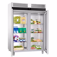 Szafa chłodnicza PREMIUM – stal nierdzewna – GN 2/1 – 1400 L – z 2 drzwiami szklanymi – z izolacją 60 mm