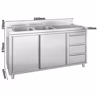 Ormarić za pranje - 2000x600 mm - Sa 3 ladice & 2 sudopera na lijevoj strani