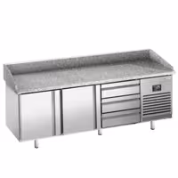 Stół chłodniczy do pizzy PREMIUM PLUS - 1980x1139mm - z blatem granitowym - 2‑drzwiowy, 3 szuflady