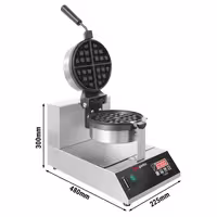 Commercial Waffle Maker - Single - Digital - 1.3kW - Shape: Round - Ø 185mm - with 180° rotating plates & temperature indicator - plates with Teflon coating