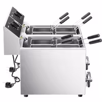 Electric Fierbător de paste profesional - de banc - 8 + 8 litri - 6,5 kW - cu robinet de scurgere - incl. 8 coșuri