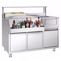 Koktel stanica - inox - 1200x720 mm - s 2 ladice, sudoper desno, 8 GN spremnika (1x 2/3, 1x 1/4, 2x 1/6, 4x 1/9) & higijenska zaštita i šipka za čuvanje boca