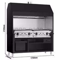 Commercial Gas Chargrill BERLIN - 1760mm - 790mm Deep - 8 Grill Grids - 28kW - Black