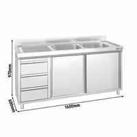 PREMIUM umivaonik – 1800 x 600 mm – s 3 ladice i 2 sudona na desnoj strani