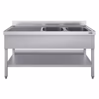Stainless Steel Commercial Sink Unit ECO - 1800x600mm - with Double Bowl Right-hand - with Undershelf - with Upstand