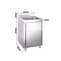 Sudoper s ormarićem PREMIUM - inox - 600 x 700 mm - s 1 koritom - korito sredina
