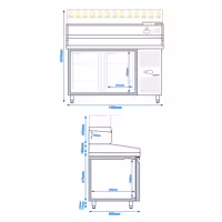 Table réfrigérée à pizza PREMIUM - 1500 x 800 mm - avec 2 portes - incl. vitrine réfrigérée avec LED - 7 x GN 1/4