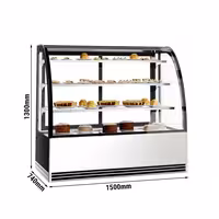 Süteményes vitrin - 524 l - 1500 mm - dupla üvegezés - 3 üvegpolccal - LED világítással - rozsdamentes acél