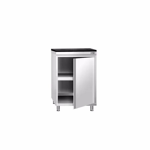 Rozsdamentes acél munkaszekrény PREMIUM – 600x700 mm – szárnyas ajtóval – gránit munkalapmal