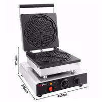 Commercial Waffle Maker - Single - Manual - 1,75 kW - Shape: Heart flower - Teflon-coated baking plates
