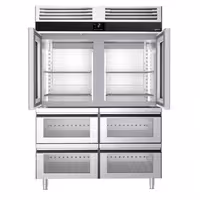 Szafa chłodnicza PREMIUM – stal nierdzewna – GN 2/1 – 1400 L – z 2 półdrzwiami szklanymi i 4 szufladami szklanymi