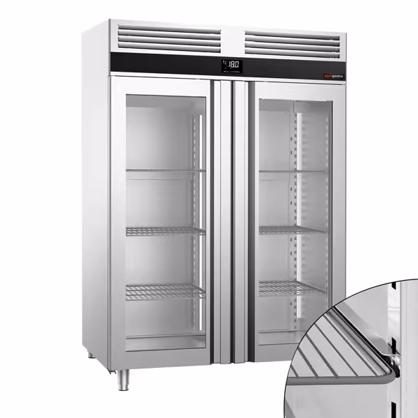 Szafa mroźnicza PREMIUM – stal nierdzewna – GN 2/1 – 1400 L – z 2 drzwiami szklanymi