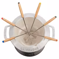 STAUB | Cast Iron Fondue Set – Ø 20 cm - White Truffle - 6 Forks, Burner, Board