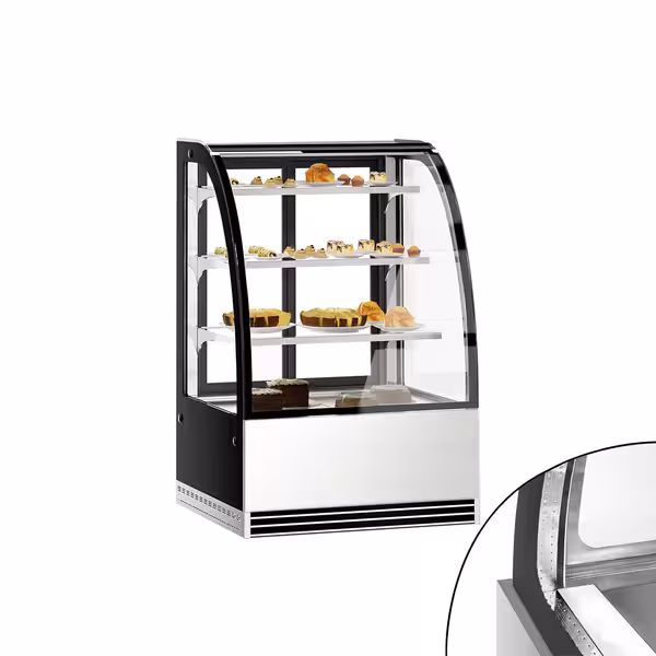 Süteményes vitrin - 304 l - 900 mm - 2 üvegajtó tolóajtó - 3 üvegpolccal - LED világítással, R290