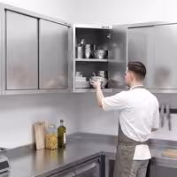 Ugaona zidna ormarić od nehrđajućeg čelika – 700 x 700 mm – sa krilnim vratima – visina: 650 mm