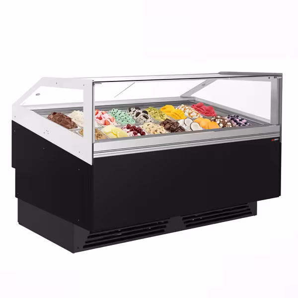 Ice Cream Display Freezer | ADAM - 1700mm - Ventilated cooling - with LED lighting - for 18 x 5 litres Napoli pans or 12 x 7 litres - Black
