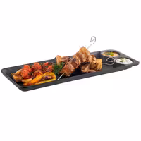 (6 pcs) Serving Tray - NERO - Melamine - 410x150mm - Height: 25mm - Black - 2 integrated dip bowls