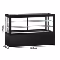 Commercial cake display fridge - 990L - 2010mm - Double glazing - square - with 2 shelves - rear sliding door - for patisserie - Black