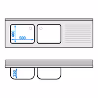 PREMIUM umivaonik – 1800 x 600 mm – s 3 ladice i 2 sudona na lijevoj strani